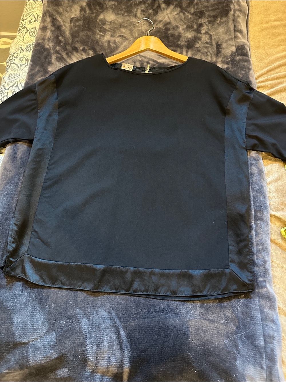 Women's Black Satin-Trim Blouse